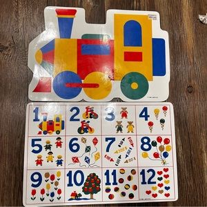 Vintage vinyl foam placemats primary colors train numbers Mervyns 1986 set of 2